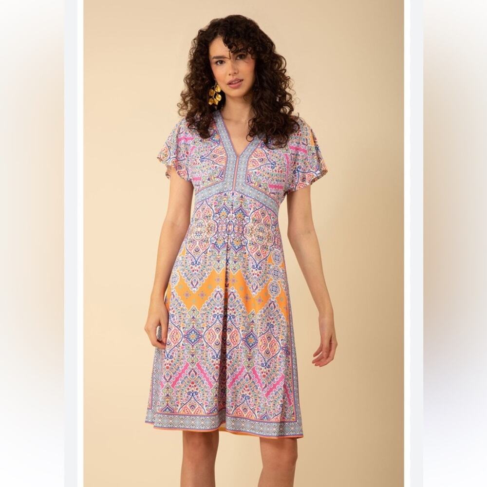 HALE BOB Elise Jersey Midi Dress Paisley Print And Pleated Waist Size Small NWOT